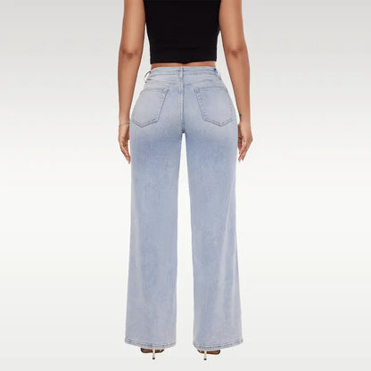 ONESO Mid‑Low Rise Baggy Jeans Stretchy Wide Leg for Women Distressed Denim Pants