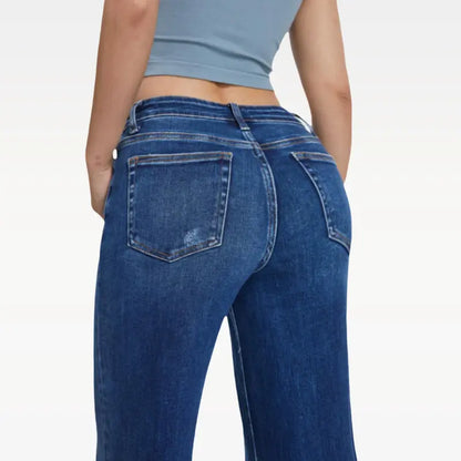 ONESO Mid‑Low Rise Baggy Jeans Stretchy Wide Leg for Women Distressed Denim Pants